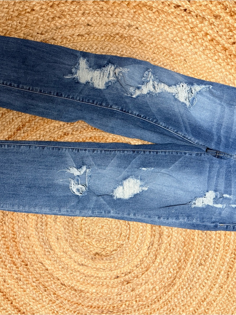 Womens Distressed Blue Denim Jeans - Casual Slim Fit